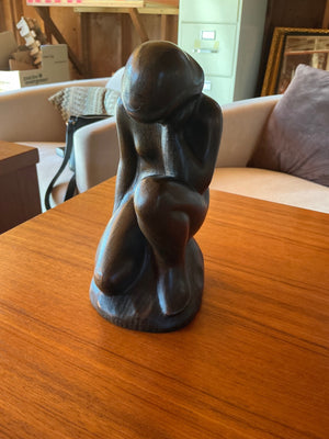 Jacob Erickson Signed Art Deco Style Carved Wood Seated Female Figurine