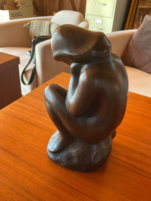 Jacob Erickson Signed Art Deco Style Carved Wood Seated Female Figurine