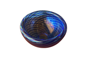 Orlando Zennaro for Oggetti Murano Art Glass Double-Walled Bowl with Blue & Green Swirl Filigree Canes (1970s)