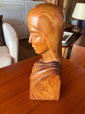 Carved wooden bust