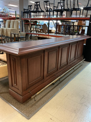 Traditional Wood Raised-Panel 12' Cocktail Bar with Brass Foot Rail, 148" × 25" × 46"H