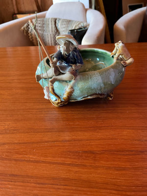 Decorative Glazed Ceramic Fisherman Frog Bowl