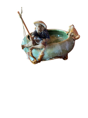 Decorative Glazed Ceramic Fisherman Frog Bowl