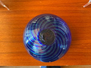 Venini “A Canne” Murano Art Glass Bowl, Blue Cobalt & Green Swirling Filigrana 6x4x2