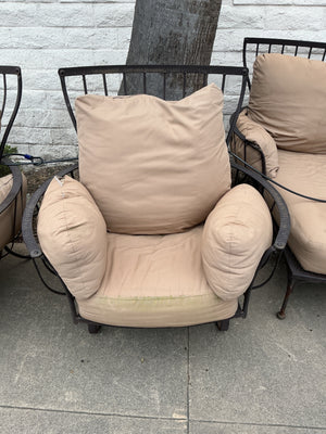Iron (believed to be OW Lee) Patio set 4 Pc Set - Cusions need recovering