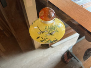 Painted Snuff Bottle with Praying Mantis and Grasshoppers