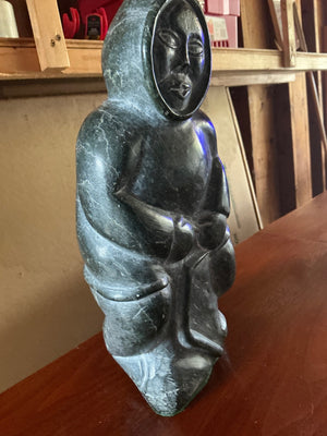 Vintage Canadian Inuit Eskimo Hand-Carved Soapstone Statuette Figure in Winter Parka