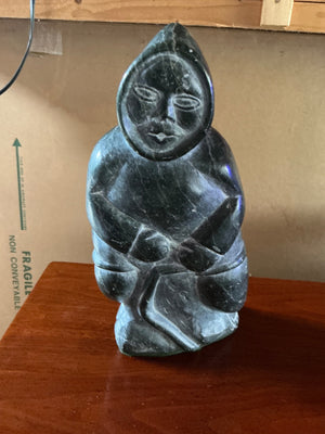 Vintage Canadian Inuit Eskimo Hand-Carved Soapstone Statuette Figure in Winter Parka