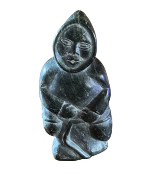 Vintage Canadian Inuit Eskimo Hand-Carved Soapstone Statuette Figure in Winter Parka