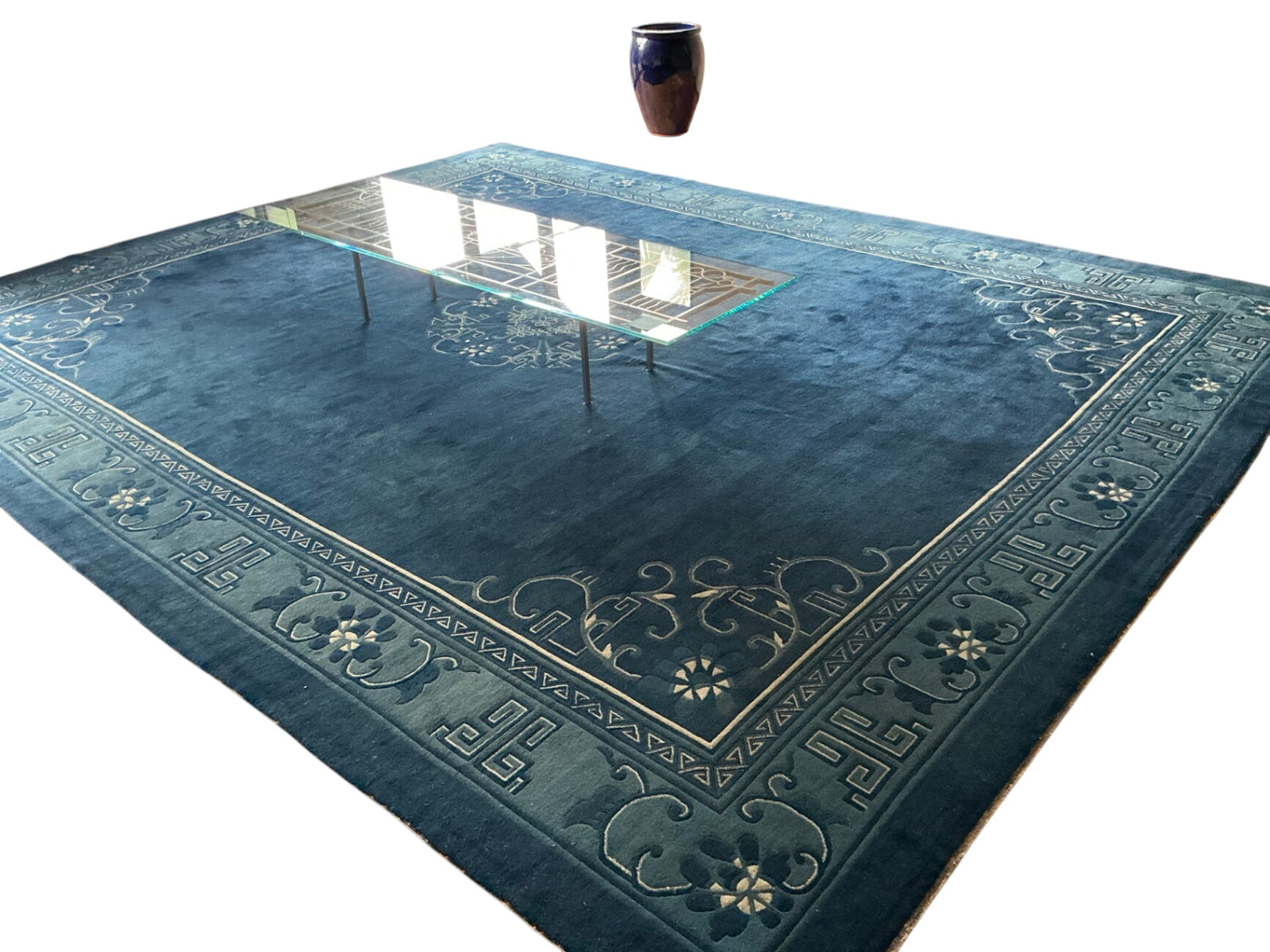 Chinese Art Deco Style Blue Wool Area Rug 11'9" x 14'8"