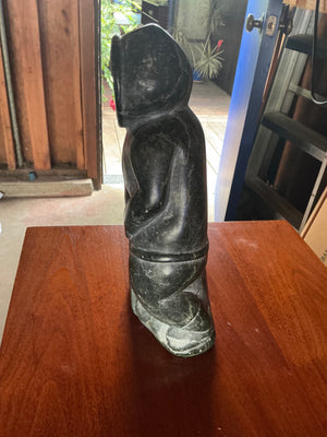 Vintage Canadian Inuit Eskimo Hand-Carved Soapstone Statuette Figure in Winter Parka