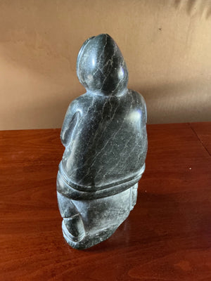 Vintage Canadian Inuit Eskimo Hand-Carved Soapstone Statuette Figure in Winter Parka