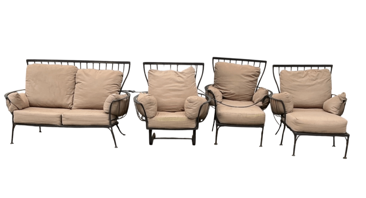 Iron (believed to be OW Lee) Patio set 4 Pc Set - Cusions need recovering