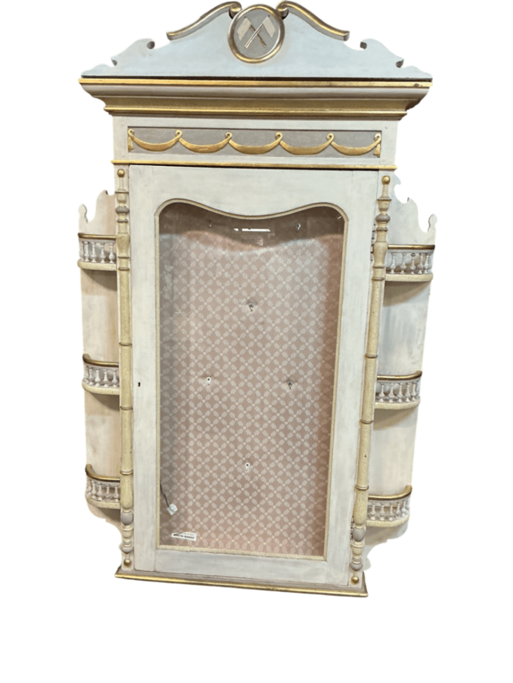 2 Neoclassical Gustavian-Style Gilt Wall Display Cabinets with Glass Doors (pair) 40" × 5" × 88"H