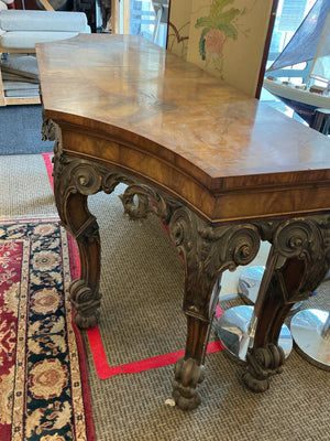 Large Rococo Revival Carved Wood & Burl Console Table 91” x 30” x 37.5”