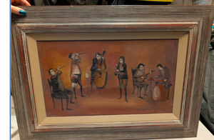 Oil painting 12x20  six musicians by Alan Grey