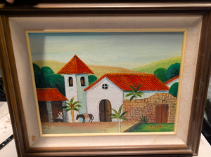 Simon Zoto “Hacienda with Burro” Original Oil on Canvas Folk Art Painting 16x12