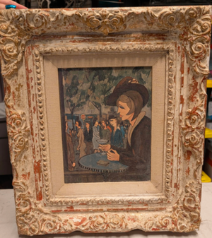 Vintage Philippe Marchand Lithograph Print “La Femme au Martini” in Ornate Gilt Gesso Wood Frame  12x10