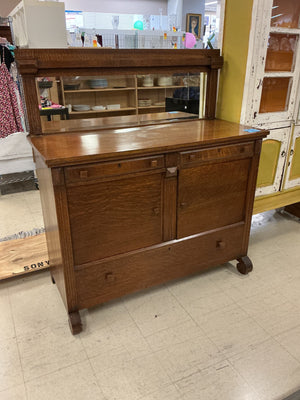 Antique Arts & Crafts Quarter-Sawn Tiger Oak Mirrored Sideboard / Buffet38x18x50