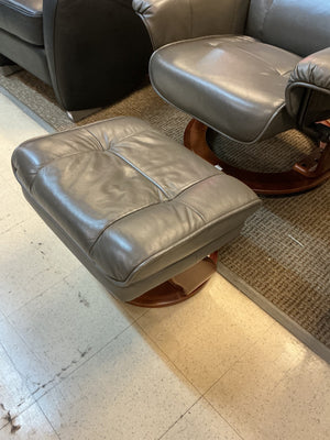 Benchmaster Gray Leather Recliner and Ottoman