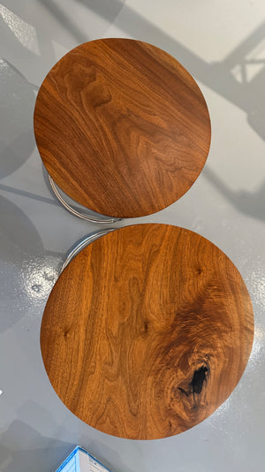 Custom solid walnut end table set on chromed legs