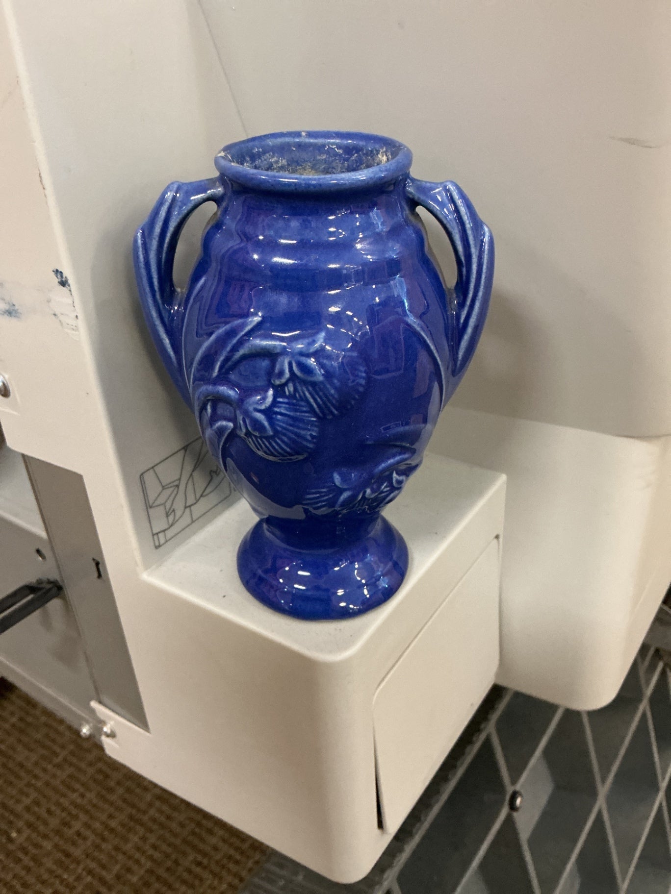 Ceramic Art Deco Style Vase in Blue, 5-1/2" H x 3" W