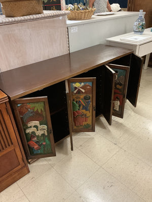 Hand-Carved & Painted Latin American Folk Art 6-Door Sideboard Cabinet 20x59x28