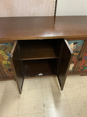 Hand-Carved & Painted Latin American Folk Art 6-Door Sideboard Cabinet 20x59x28