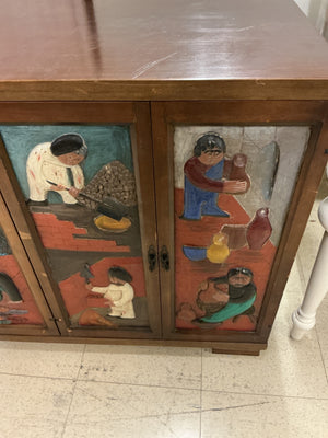 Hand-Carved & Painted Latin American Folk Art 6-Door Sideboard Cabinet 20x59x28