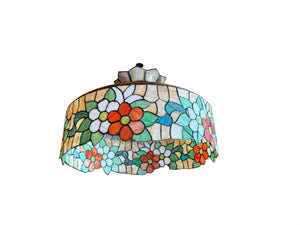 Tiffany-Style Floral Leaded Stained Glass Hanging Lamp Shade – 23"