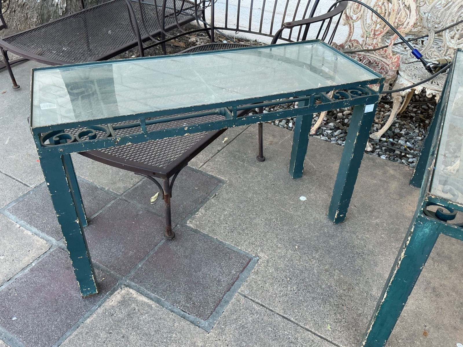 PIC *Wrought Iron Console Table with Glass Top - 39" x 15" x 24"