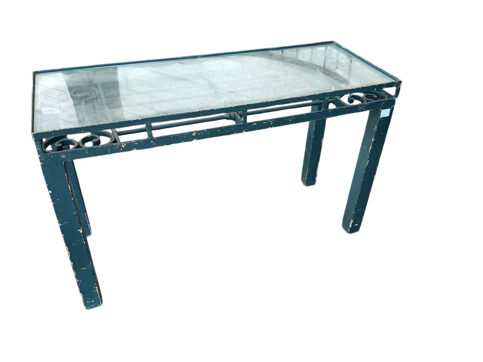 Wrought Iron Console Table with Glass Top - 39" x 15" x 24"