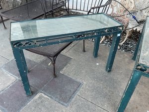 Wrought Iron Console Table with Glass Top - 39" x 15" x 24"