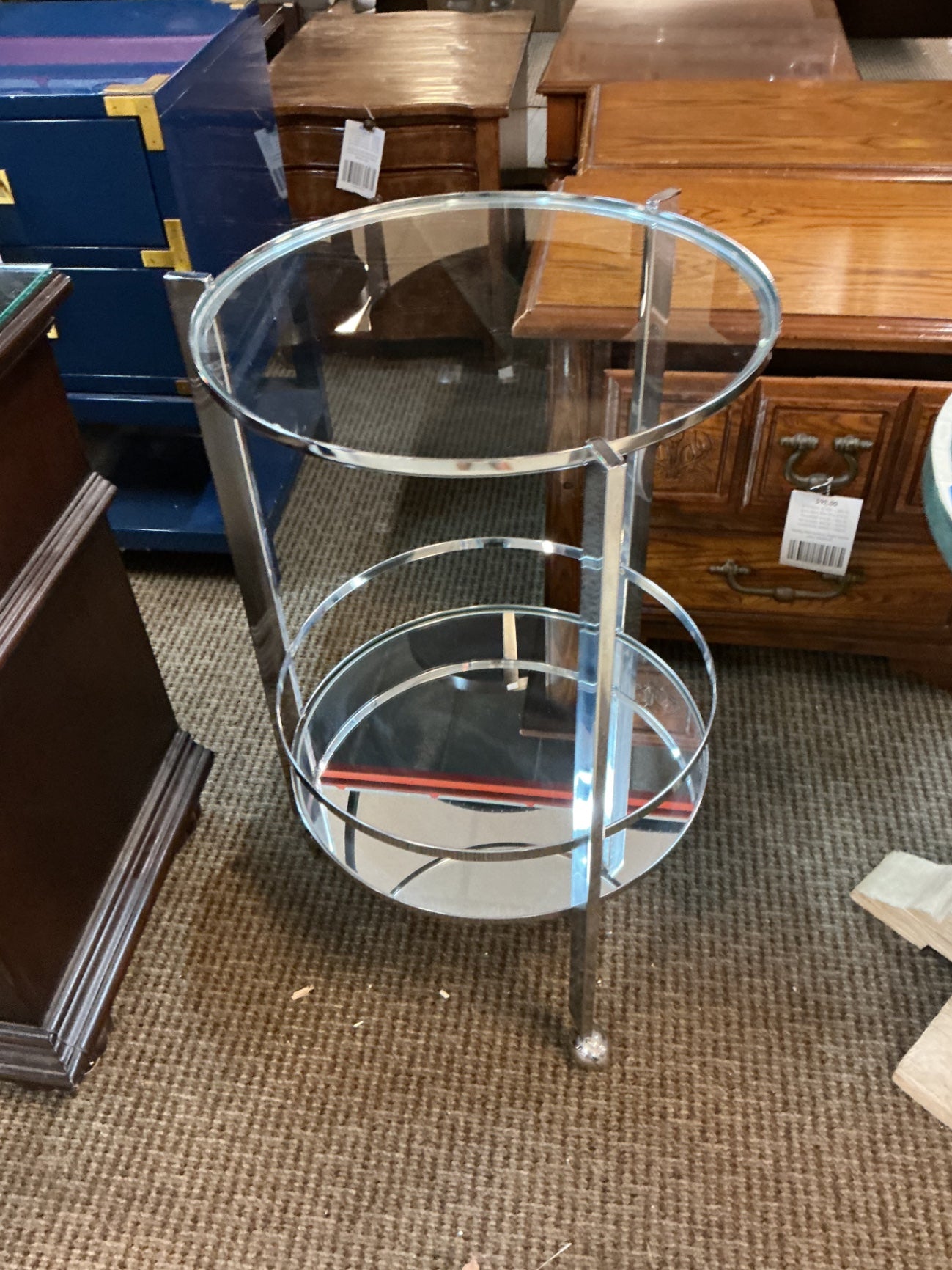 Modern Chrome Rolling Accent Table - 20" D x 30" H
