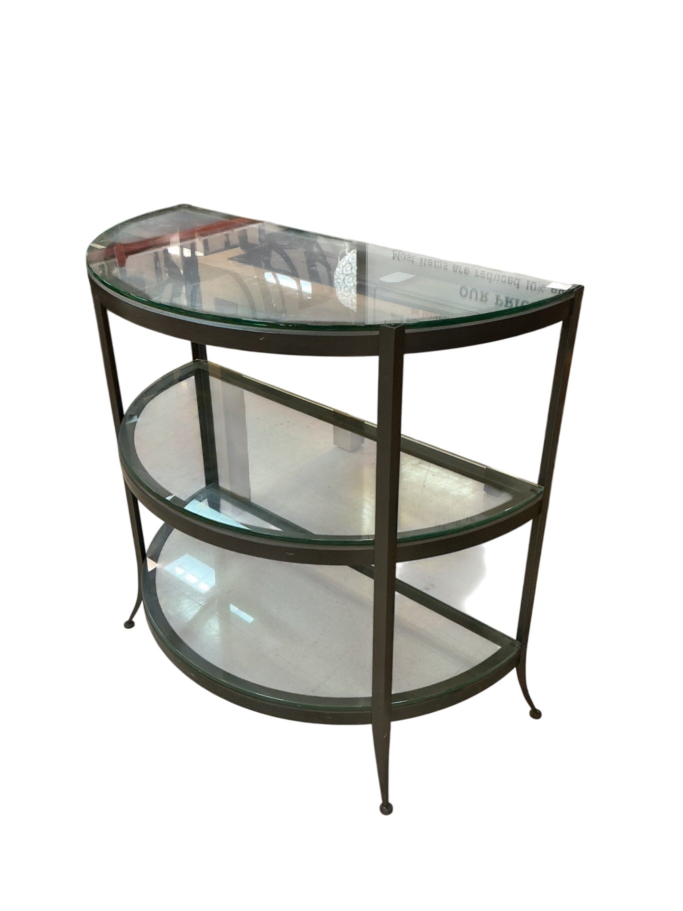 Three-Tier Tempered Glass Console Table - 37" x 18" x 36"