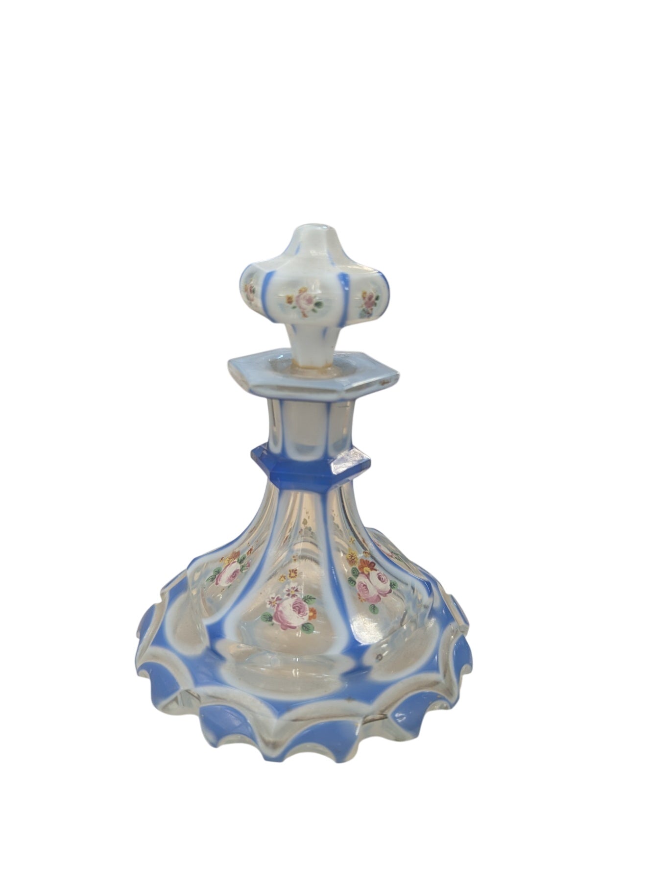 Vintage Hand Painted Perfume Bottle Blue w/ Flowers