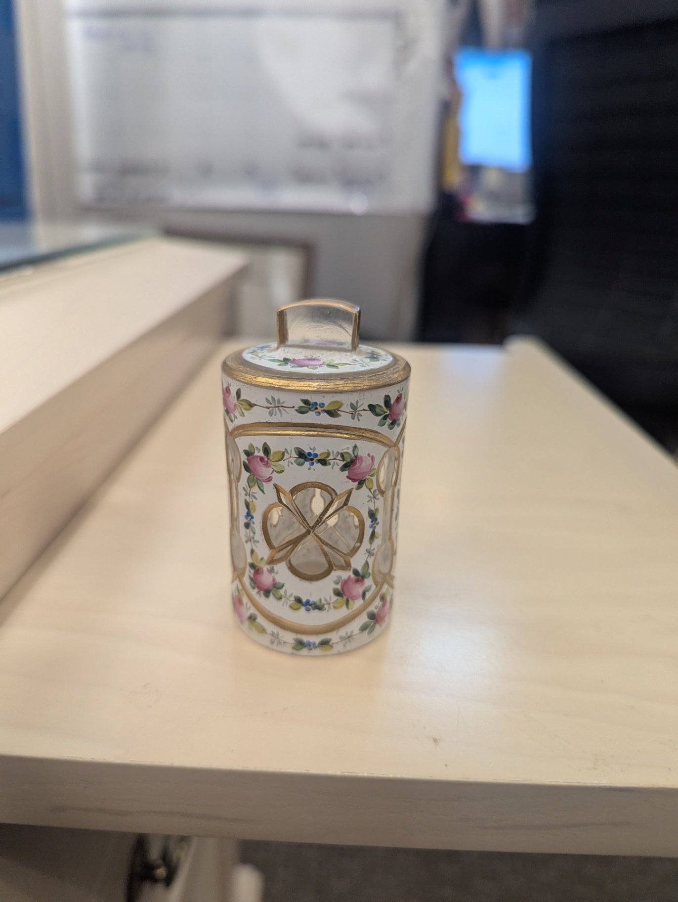 Small Glass Bottle w/ Lid Hand Painted