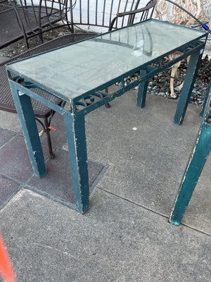 Wrought Iron Console Table with Glass Top - 39" x 15" x 24"