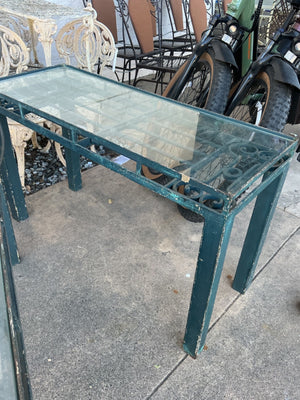 Wrought Iron Console Table with Glass Top - 39" x 15" x 24"