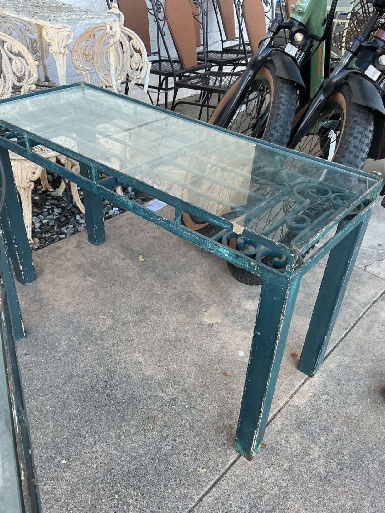 Wrought Iron Console Table with Glass Top - 39" x 15" x 24"