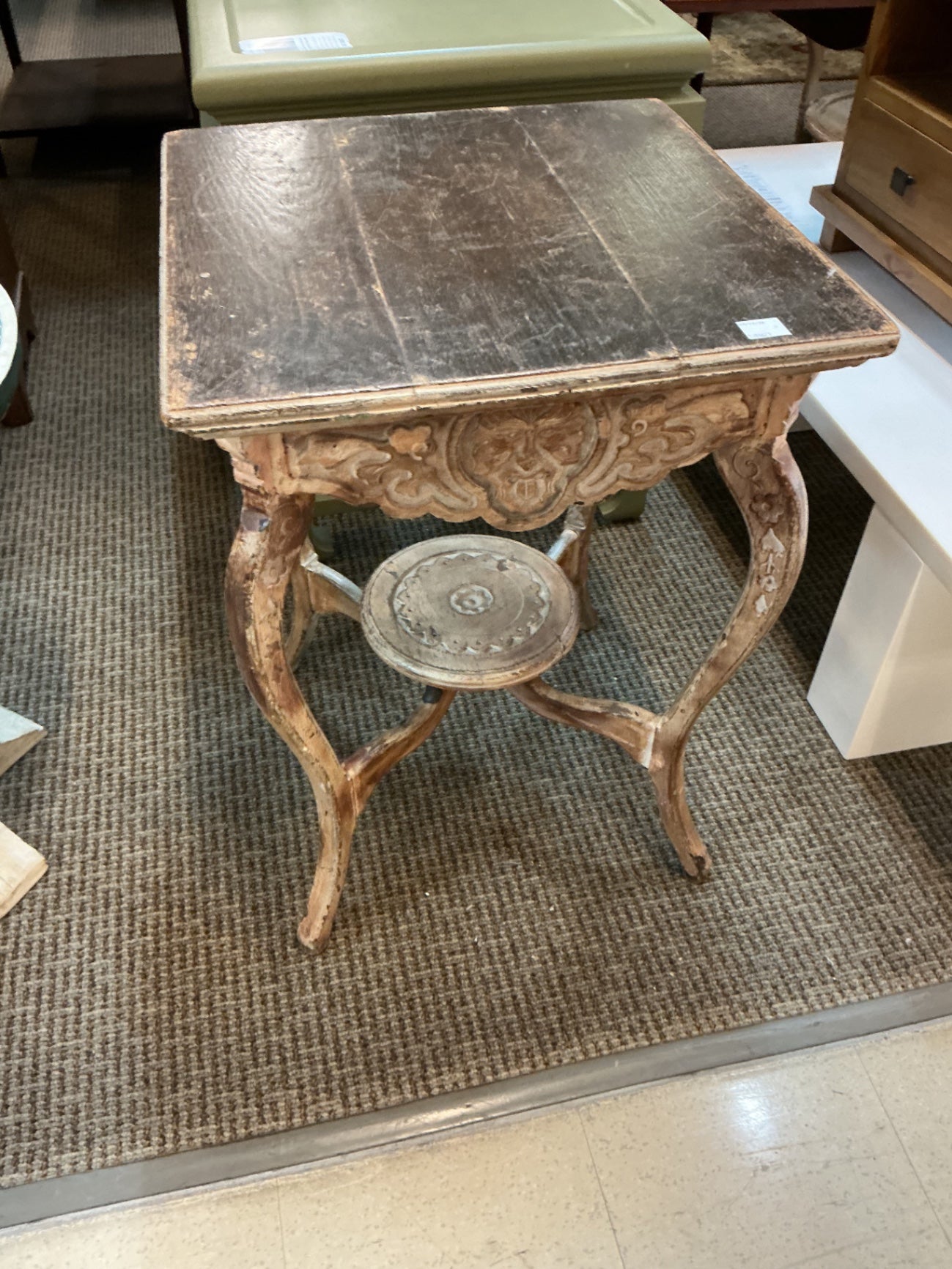 PIC *Carved Northwind Face Parlor Table - 21" x 21" x 29"