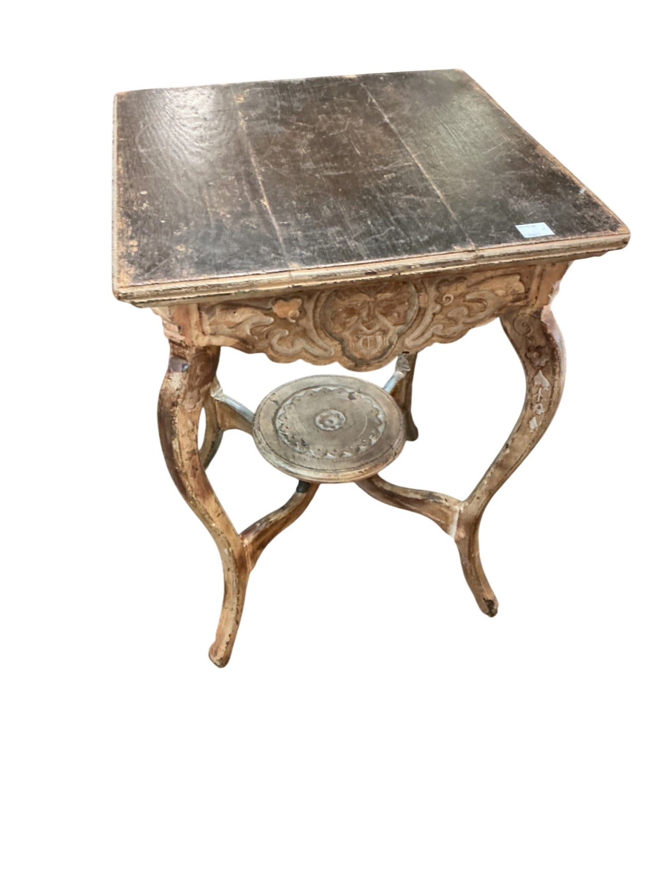  Carved Northwind Face Parlor Table - 21" x 21" x 29"