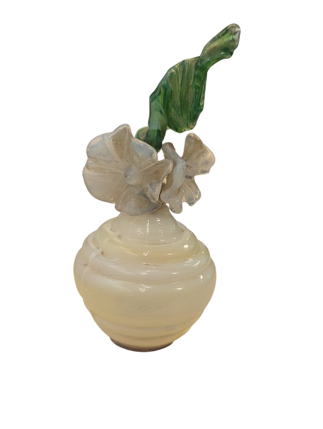 Small Glass Perfume Bottle w/ Flower Shape ** Broken Lid**
