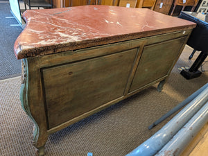 Distressed Venetian Hand-Painted Bombe Chest with Marble Top - 60" x 25" x 35"