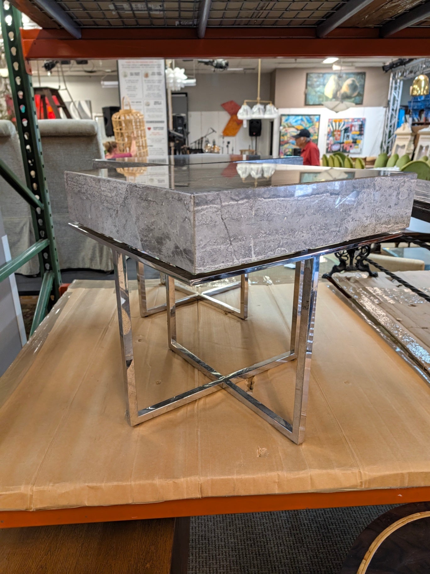 2 Italian  Marble Top Chrome Base End Tables (pair) 21x21x21