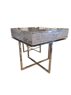 2 Italian  Marble Top Chrome Base End Tables (pair) 21x21x21