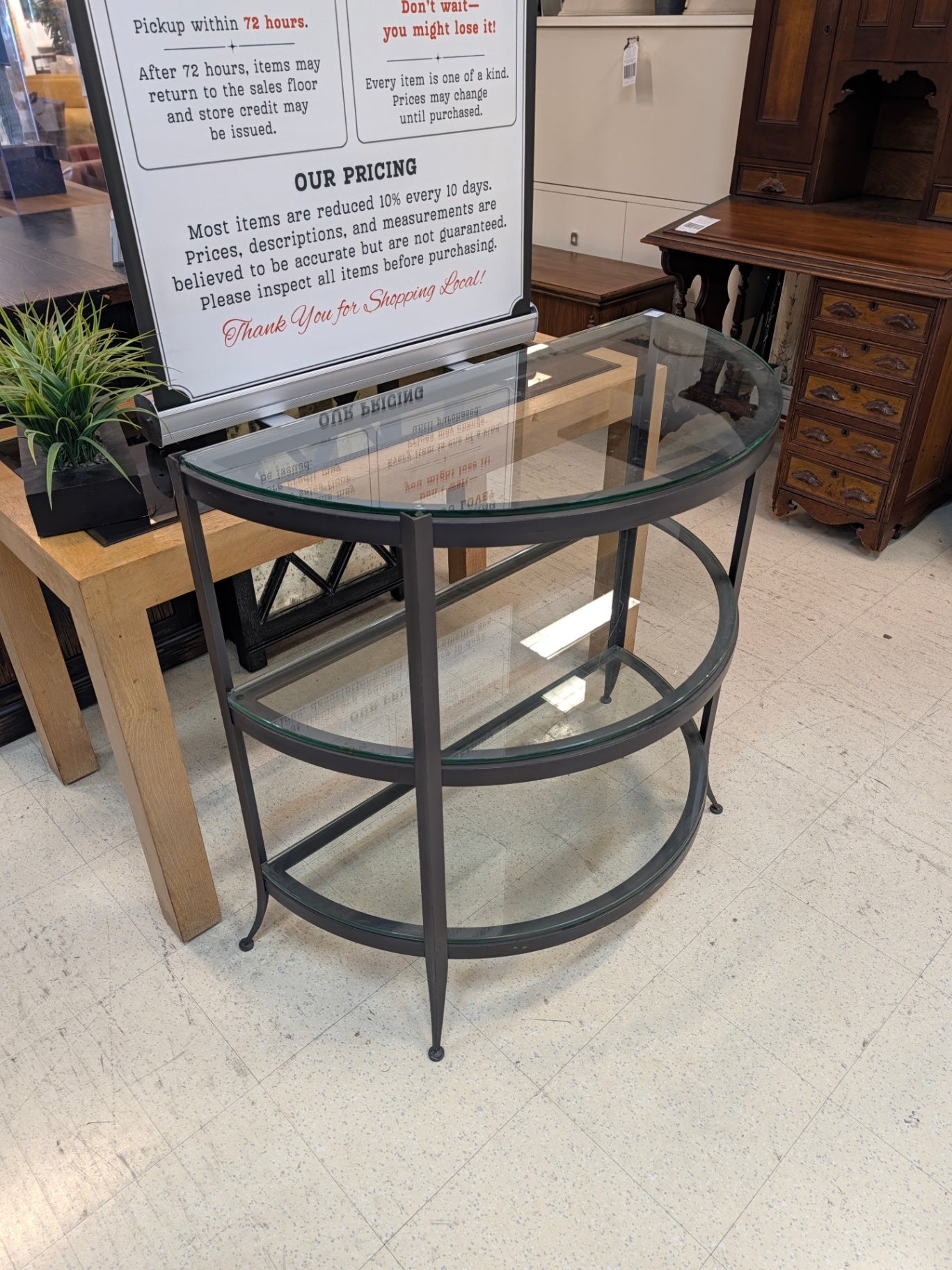 PIC *Three-Tier Tempered Glass Console Table - 37" x 18" x 36"