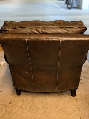 Bernhardt Brown Leather Recliner Chair with Padded Arms and Tall Cushioned Back