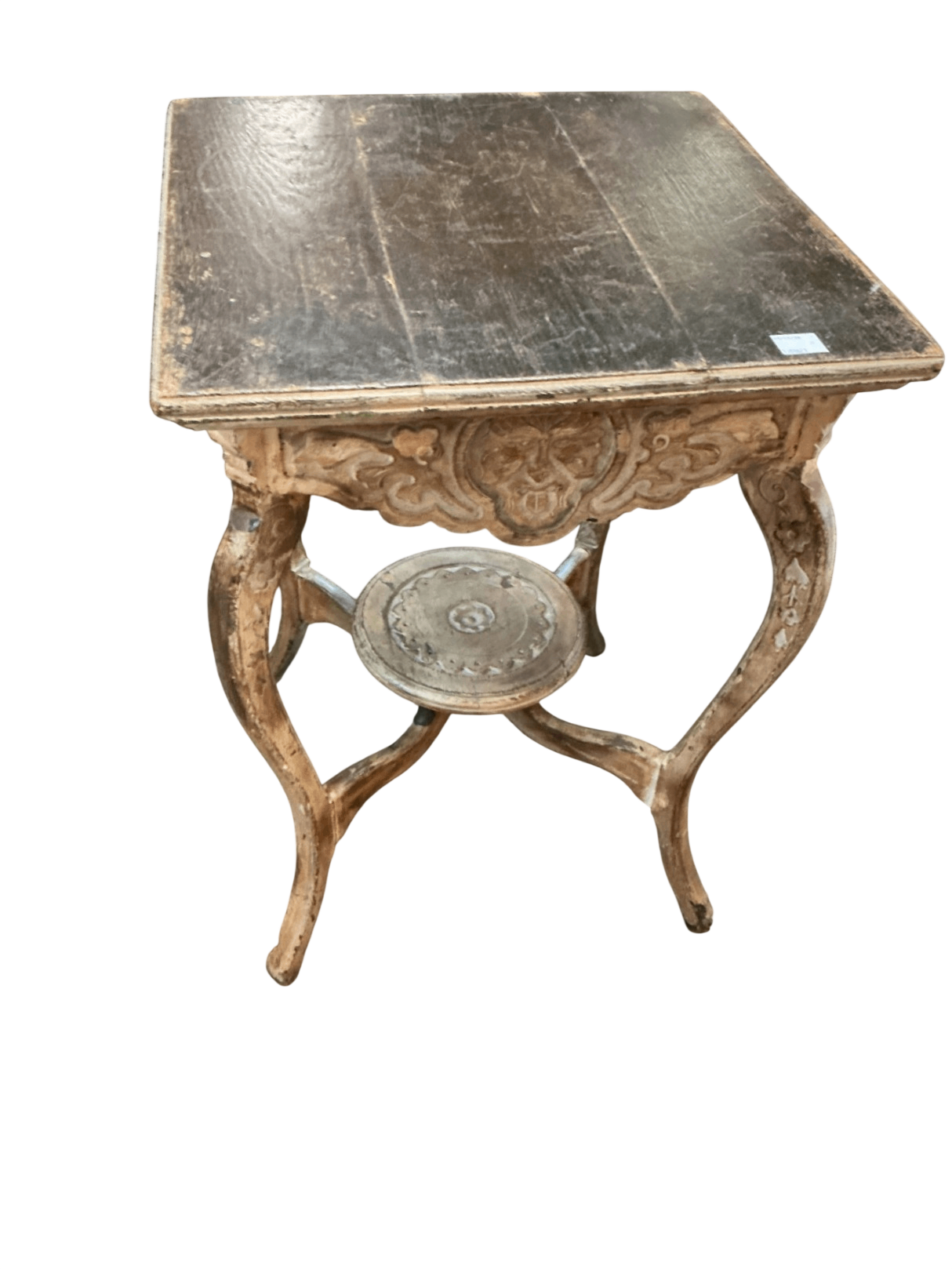 Carved Northwind Face Parlor Table - 21" x 21" x 29"