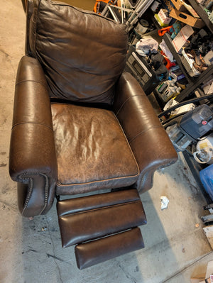 Bernhardt Brown Leather Recliner Chair with Padded Arms and Tall Cushioned Back